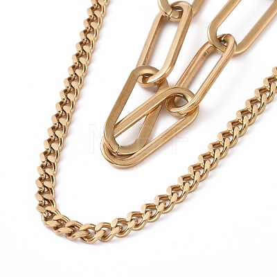Vacuum Plating 304 Stainless Steel Double Chains Multi Layered Necklace for Women STAS-E155-03G-1