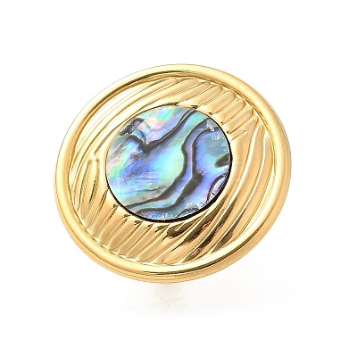 Flat Round 304 Stainless Steel Paua Shell Finger Rings for Women RJEW-G346-05G-01-1