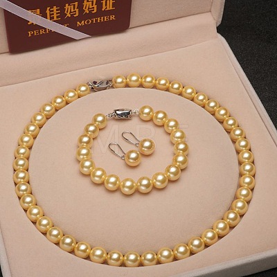 Shell Pearl Round Beaded Necklaces & Bracelets & Earring Sets for Women WG18377-19-1