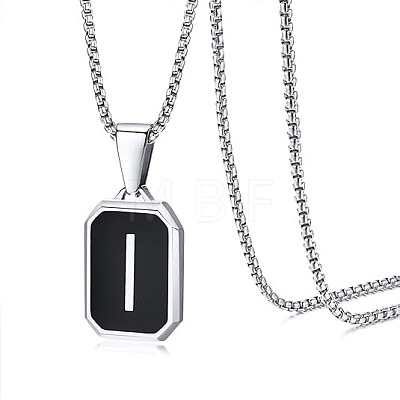 304 Stainless Steel Black Enamel Rectangle with Initial Pendant Box Chain Necklaces WG7737E-16-1