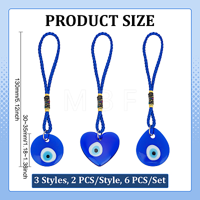 6Pcs 3 Styles Handmade Lampwork Evil Eye Car Rearview Mirror Pendant Decorations HJEW-ME00111-1