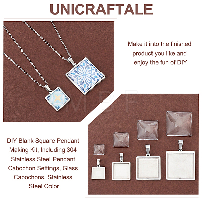 Unicraftale DIY Blank Square Pendant Making Kit DIY-UN0005-47-1