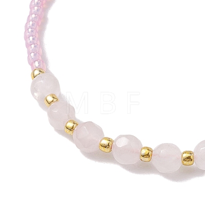 Adjustable Natural Rose Quartz & Seed Braided Bead Bracelets BJEW-JB10181-05-1