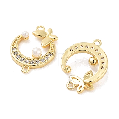 Rack Plating Brass Pave Cubic Zirconia Moon with Butterfly Connector Charms KK-Z064-40G-1