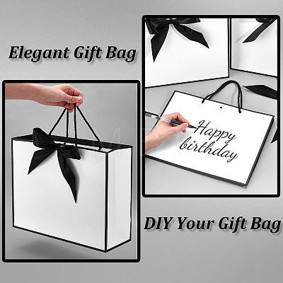 48Pcs Rectangle White Paper Gift Storage Handle Bags with Ribbons ABAG-WA0001-26B-1