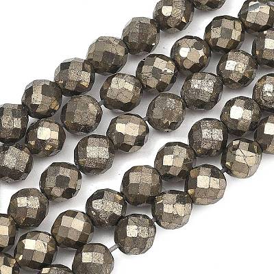 Natural Gold Pyrite/Golden Pyrite Beads Strands G-G458-H01-8mm-1
