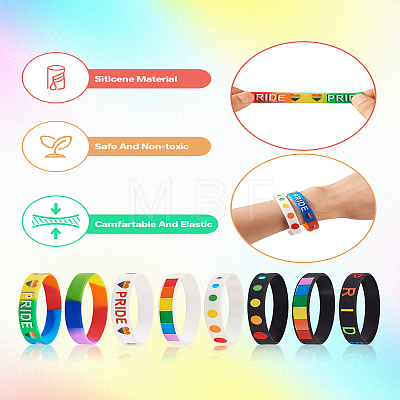 20Pcs 8 Style Rainbow Color Pride Silicone Heart Cord Bracelets Set for Men Women BJEW-TA0001-06-1