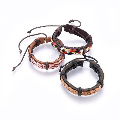 Braided Leather Cord Bracelets BJEW-F347-12-1