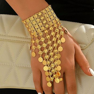 Iron Layered Coin & Flower Link Ring Bracelets for Women WS2112-1