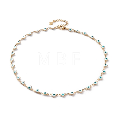Heart Evil Eye 304 Stainless Steel Enamel Link Chains Bracelets & Necklaces Jewelry Sets SJEW-JS01153-1