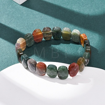 Natural Indian Agate Faceted Beaded Stretch Bracelets for Women BJEW-K251-07D-1