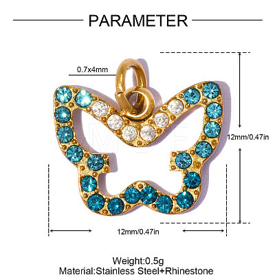 304 Stainless Steel with Sapphire Rhinestone Charms RB-OY001-37G-1