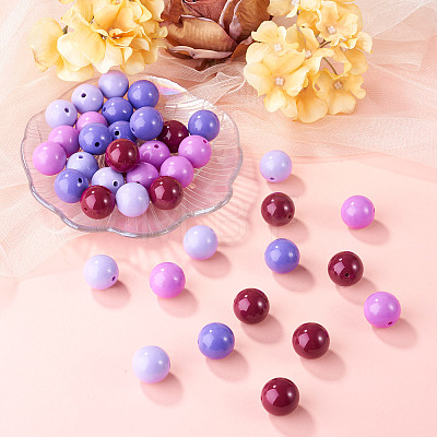 40Pcs 4 Colors Opaque Acrylic Beads MACR-TA0002-97B-1
