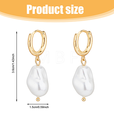 FIBLOOM 1 Pair Plastic Pearl Dangle Hoop Earrings EJEW-FI0002-23-1