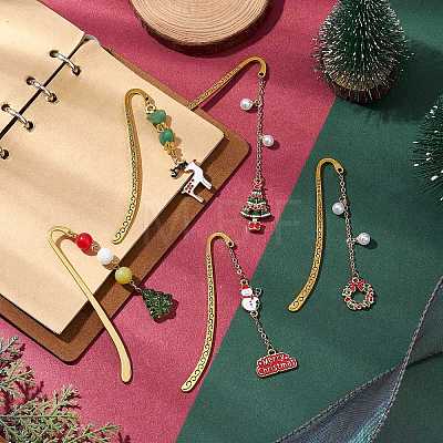 10Pcs 10 Styles Christmas Theme Alloy Enamel Pendant Bookmarks AJEW-JK00339-1