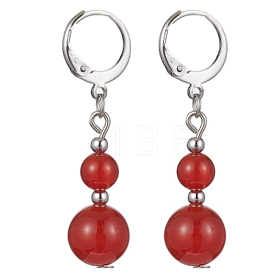 Round Natural Carnelian Dangle Earrings EJEW-JE05536-03-1