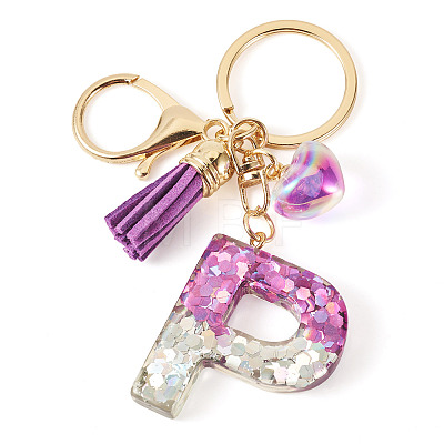 Alloy Resin Heart Keychains KEYC-TADJ0002-01G-P-1