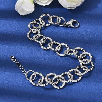 Textured 304 Stainless Steel Rolo Chain Bracelets for Women BJEW-A157-01P-1
