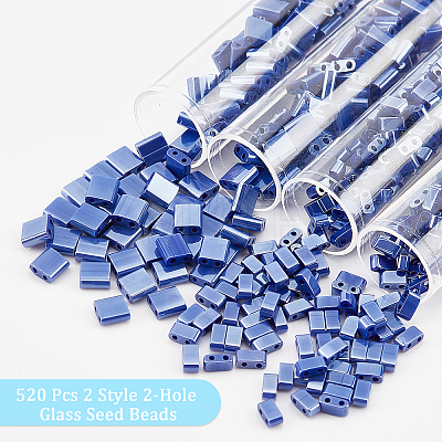  520Pcs 2 Style 2-Hole Glass Seed Beads SEED-NB0001-72A-1