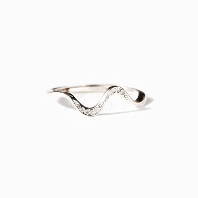 Wave Shaped 925 Sterling Silver Micro Pave Clear Cubic Zirconia Finger Rings FS-WG6021D-05-1