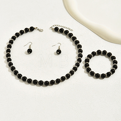 Chic Glass Round Beaded Necklaces & Bracelets & Dangle Earrings Sets for Women ZH0007-1