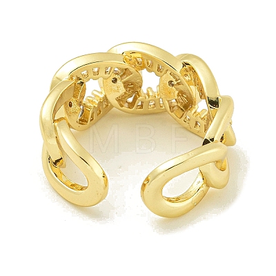 Brass with Cubic Zirconia Open Cuff Rings for Women RJEW-U011-11G-1