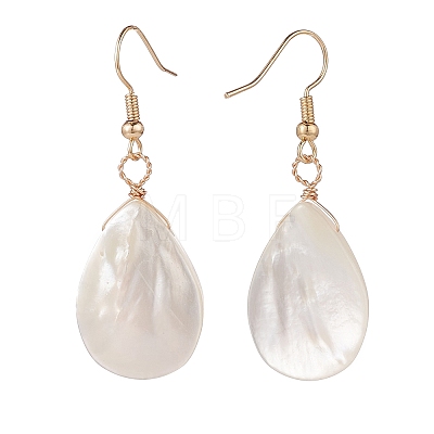 Natural Shell Teardrop Dangle Earrings X-EJEW-JE04953-1