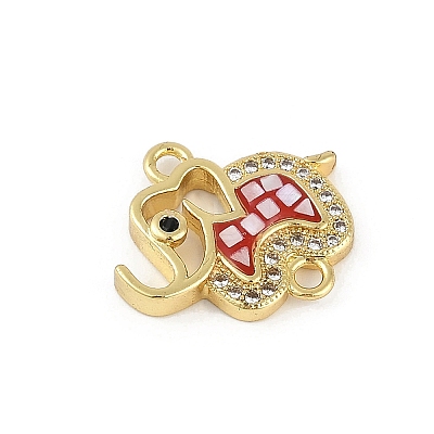 Rack Plating Brass Micro Pave Clear Cubic Zirconia Elephant Connector Charms KK-U032-29G-01-1