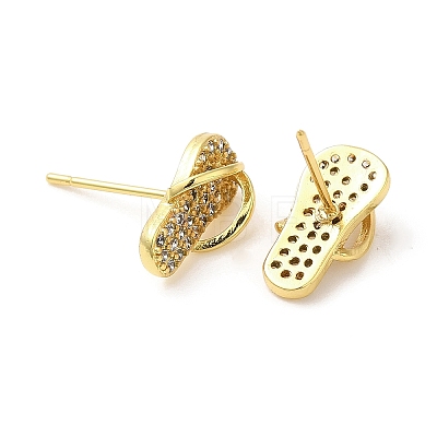 Rack Plating Brass Flip Flops Stud Earrings with Cubic Zirconia EJEW-D061-63G-1