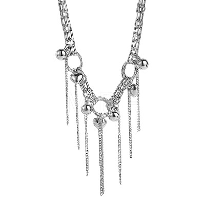 Brass & Alloy Round Ball Chain Tassel Bib Necklaces for Women WGA86A7-02-1