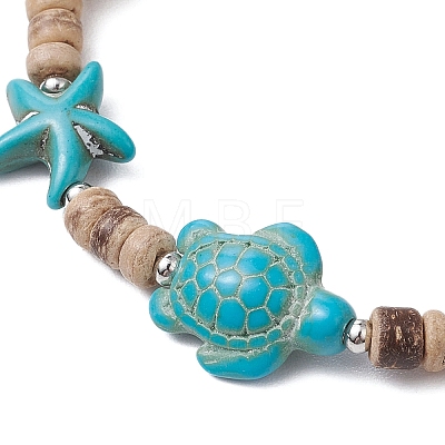 Ocean Theme Starfish Turtle Synthetic Turquoise & Coconut Braided Bead Bracelet Sets BJEW-JB11460-01-1