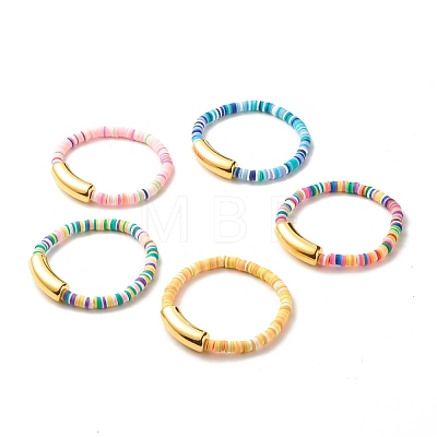 Handmade Polymer Clay Beaded Stretch Bracelets BJEW-JB07780-1