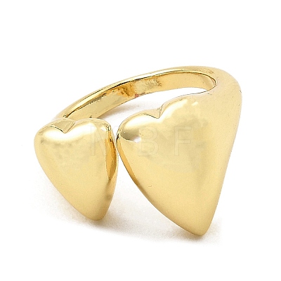 Double Heart Rack Plating Brass Open Cuff Rings RJEW-G294-04G-1