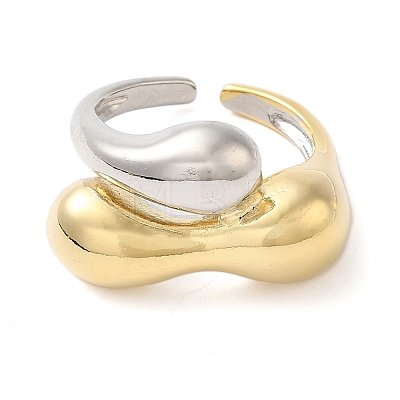 Brass Irregular Geometric Bypass Open Cuff Rings for Women RJEW-B062-09GP-1