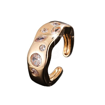 Brass Pave Clear Cubic Zirconia Cuff Open Rings WGCA67C-01-1
