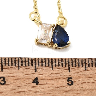 Brass Pave Cubic Zirconia Rectangle & Teardrop Pendant Cable Chain Necklaces KK-CBAB173-05G-02-1