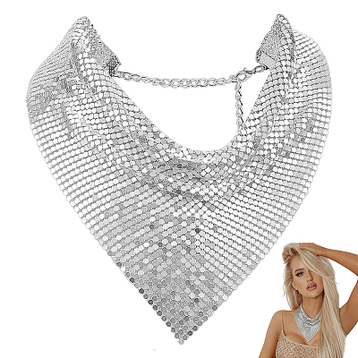 2Pcs Sparkle Aluminum Triangle Mesh Statement Bib Necklaces for Women NJEW-HY0002-20-1