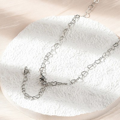 Brass Heart Link Chain Necklaces NJEW-A042-10P-1