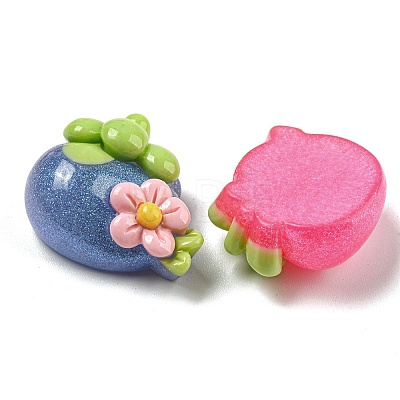 Flower Fruit Opaque Resin Decoden Cabochons with Glitter Powder RESI-G099-04-1