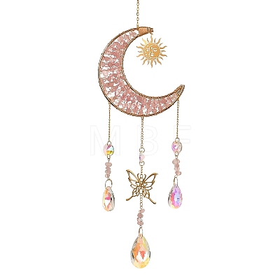 Natural Rose Quartz Chips Moon Crystal Suncatcher RN-T001-01B-1