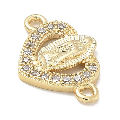 Rack Plating Brass Micro Pave Clear Cubic Zirconia Religion Heart Virgin Mary Connector Charms KK-L224-099G-04-1