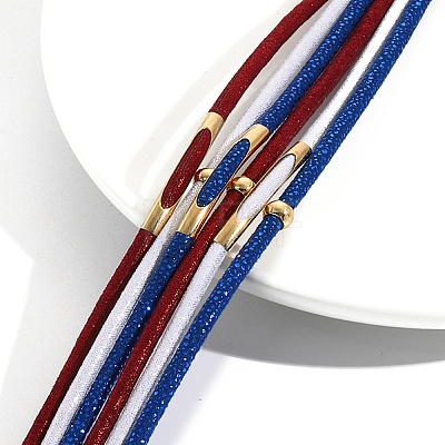 USA Flag Style Red Blue White Imitation Leather Cord Bracelets PW-WGCD218-01-1