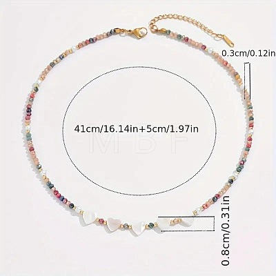 Heart Natural White Shell & Colorful Faceted Rondelle Glass Beaded Necklaces for Women BI2197-1