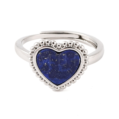 Heart Natural Lapis Lazuli Adjustable Rings RJEW-Q817-05P-02-1