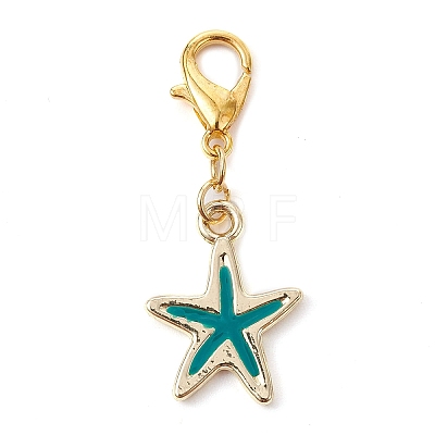 Starfish Alloy Enamel Pendant Decoration HJEW-JM01633-1