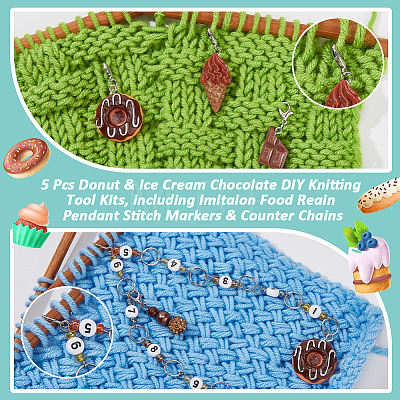 5Pcs Donut & Ice Cream Chocolate DIY Knitting Tool Kits HJEW-AB00713-1