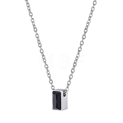 304 Stainless Steel with Black Glass Rectangle Pendant Urn Ashes Necklaces for Women Men NJEW-WH0013-83P-02-1