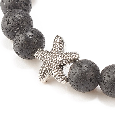 Natural Lava Rock Stretch Bracelet with Alloy Starfish BJEW-JB08192-05-1