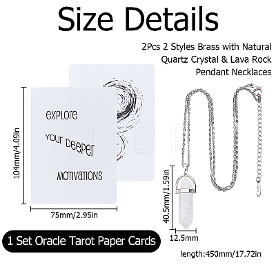 2Pcs 2 Styles Brass with Natural Quartz Crystal & Lava Rock Faceted Bullet Shape Pendant Necklaces NJEW-HS0001-27-1