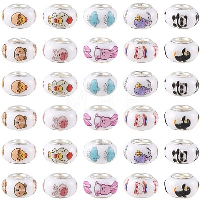 60Pcs 10 Styles Opaque Resin European Beads RPDL-YW0001-21-1